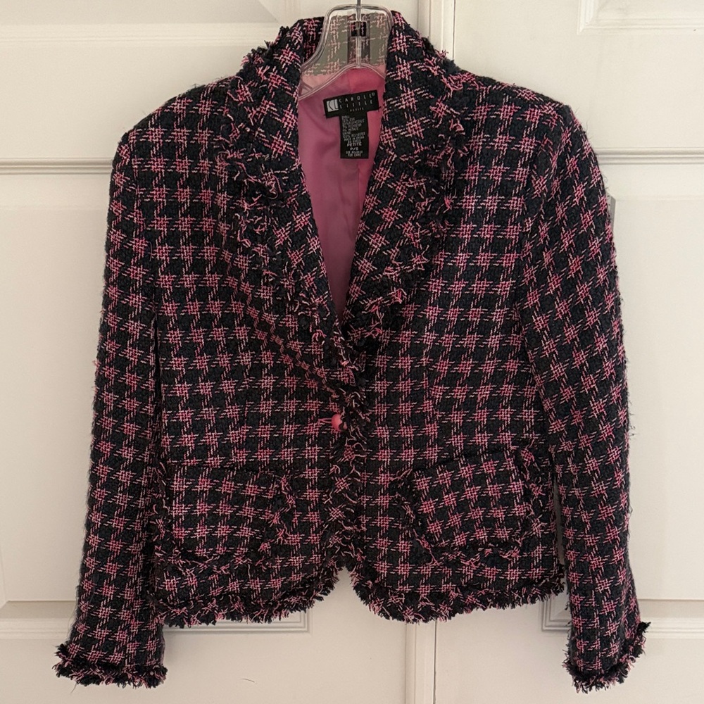 Carroll Little Pink and Black Checkered Blazer